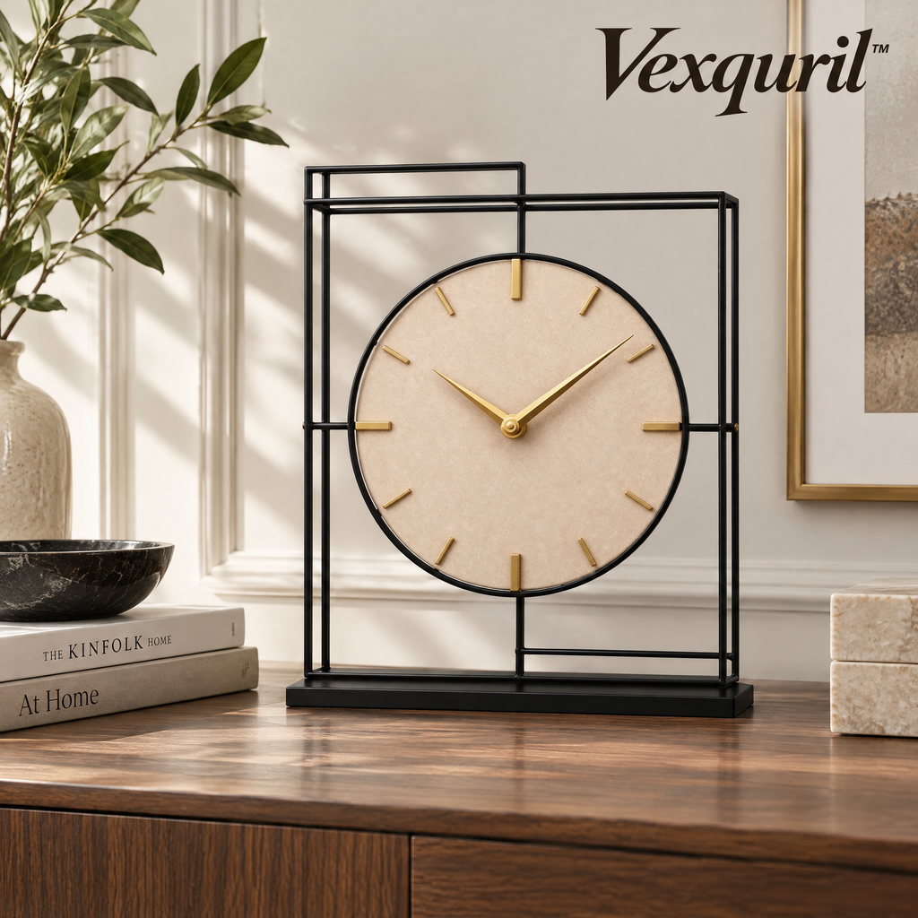 𝑽𝒆𝒙𝒒𝒖𝒓𝒊𝒍™ Black Frame Table Clock with Sand Dial