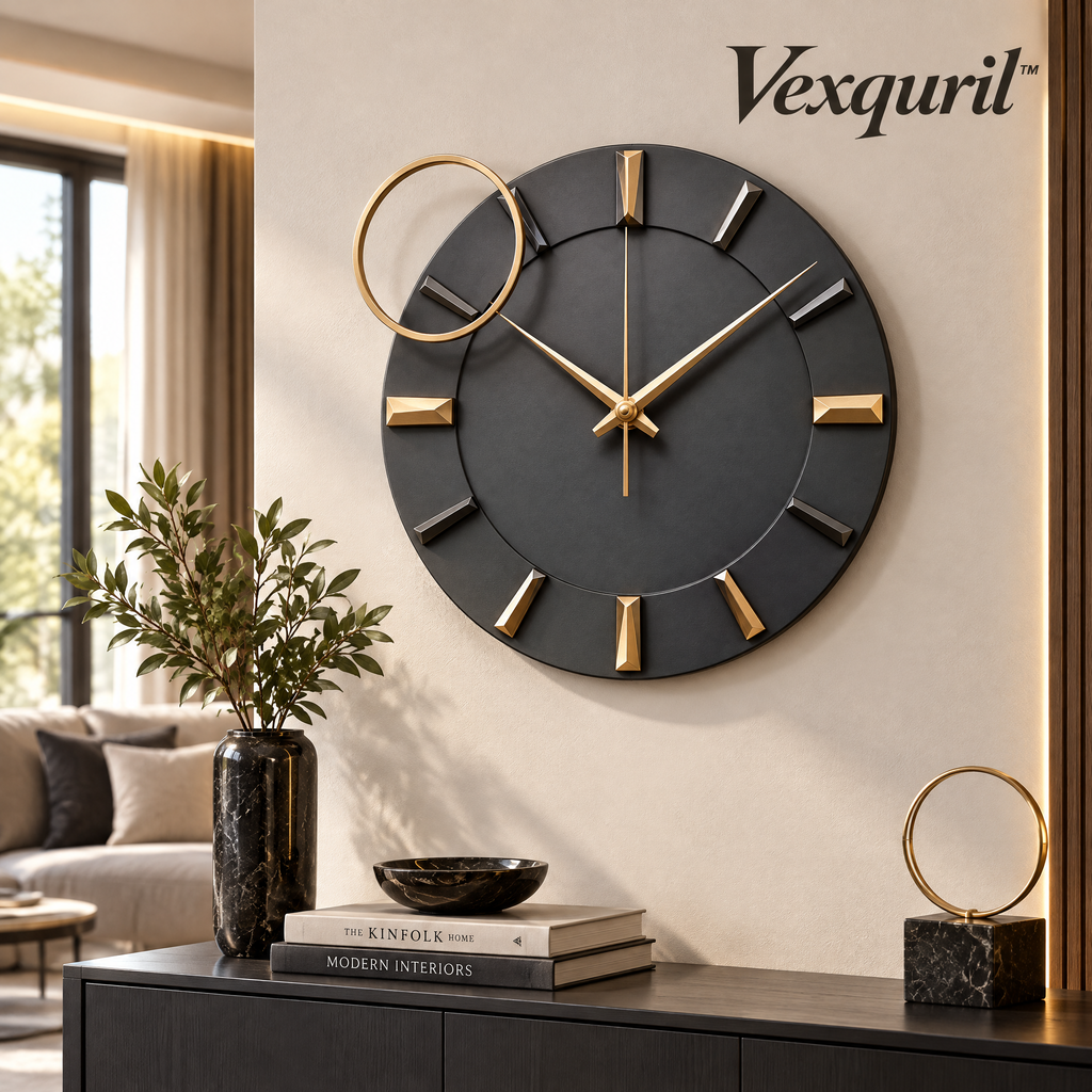 𝑽𝒆𝒙𝒒𝒖𝒓𝒊𝒍™ Charcoal Wall Clock with Gold Ring Accent