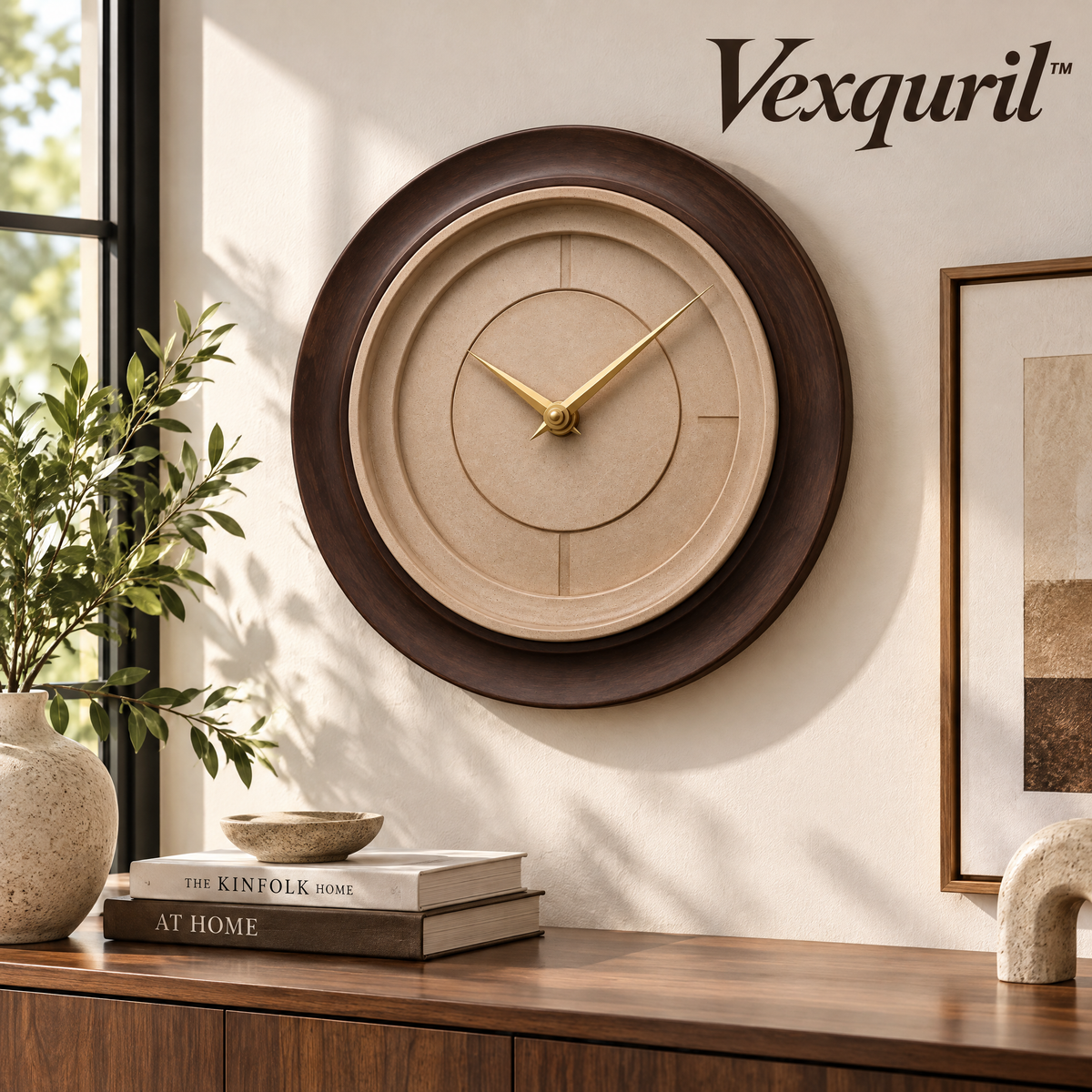 𝑽𝒆𝒙𝒒𝒖𝒓𝒊𝒍™ Walnut-Tone Concentric Wall Clock
