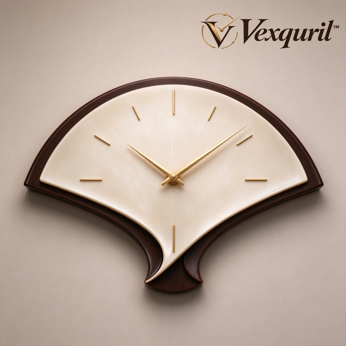 𝑽𝒆𝒙𝒒𝒖𝒓𝒊𝒍™ Fan-Shaped Wall Clock with Dark Wood Frame