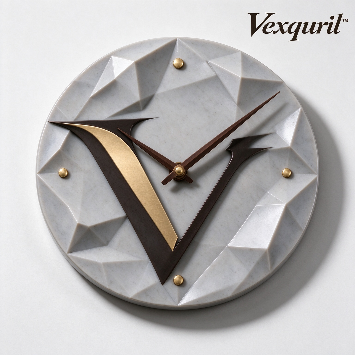 𝑽𝒆𝒙𝒒𝒖𝒓𝒊𝒍™ Faceted Wall Clock with Black and Gold V Accent