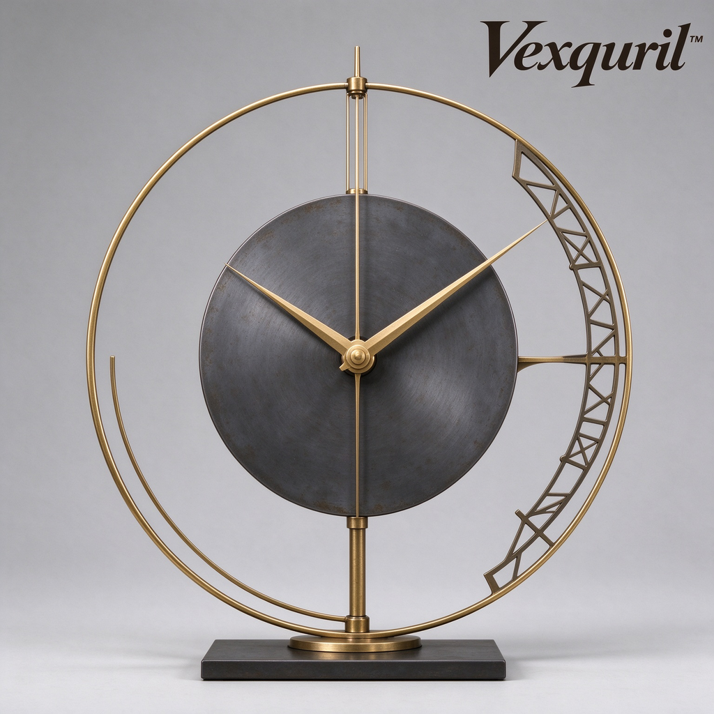 𝑽𝒆𝒙𝒒𝒖𝒓𝒊𝒍™ Gold Orbit Table Clock with Geometric Arc