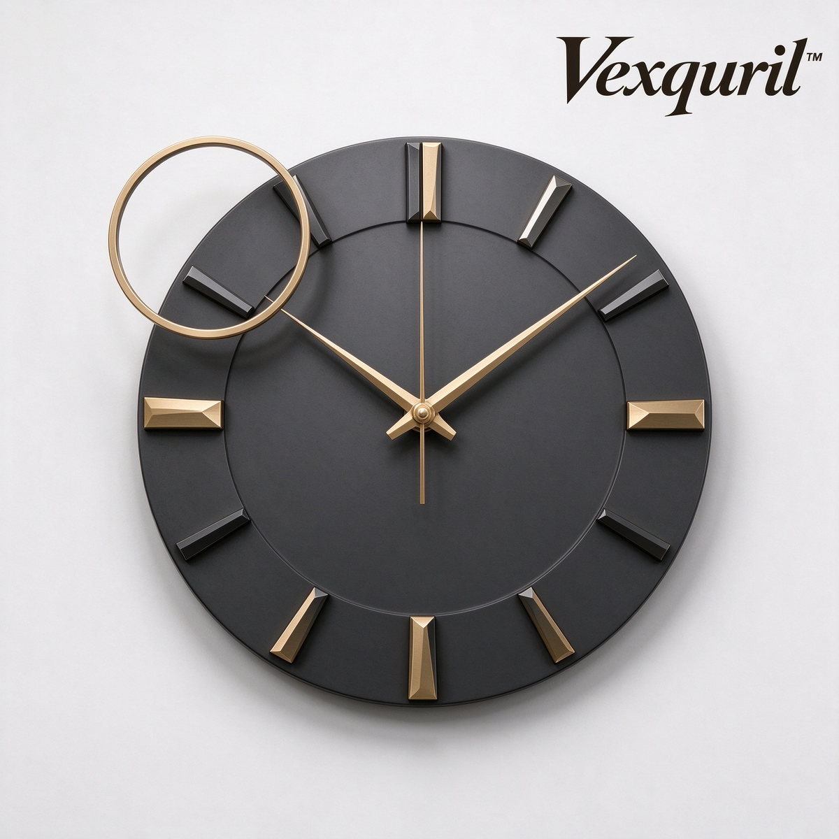 𝑽𝒆𝒙𝒒𝒖𝒓𝒊𝒍™ Charcoal Wall Clock with Gold Ring Accent
