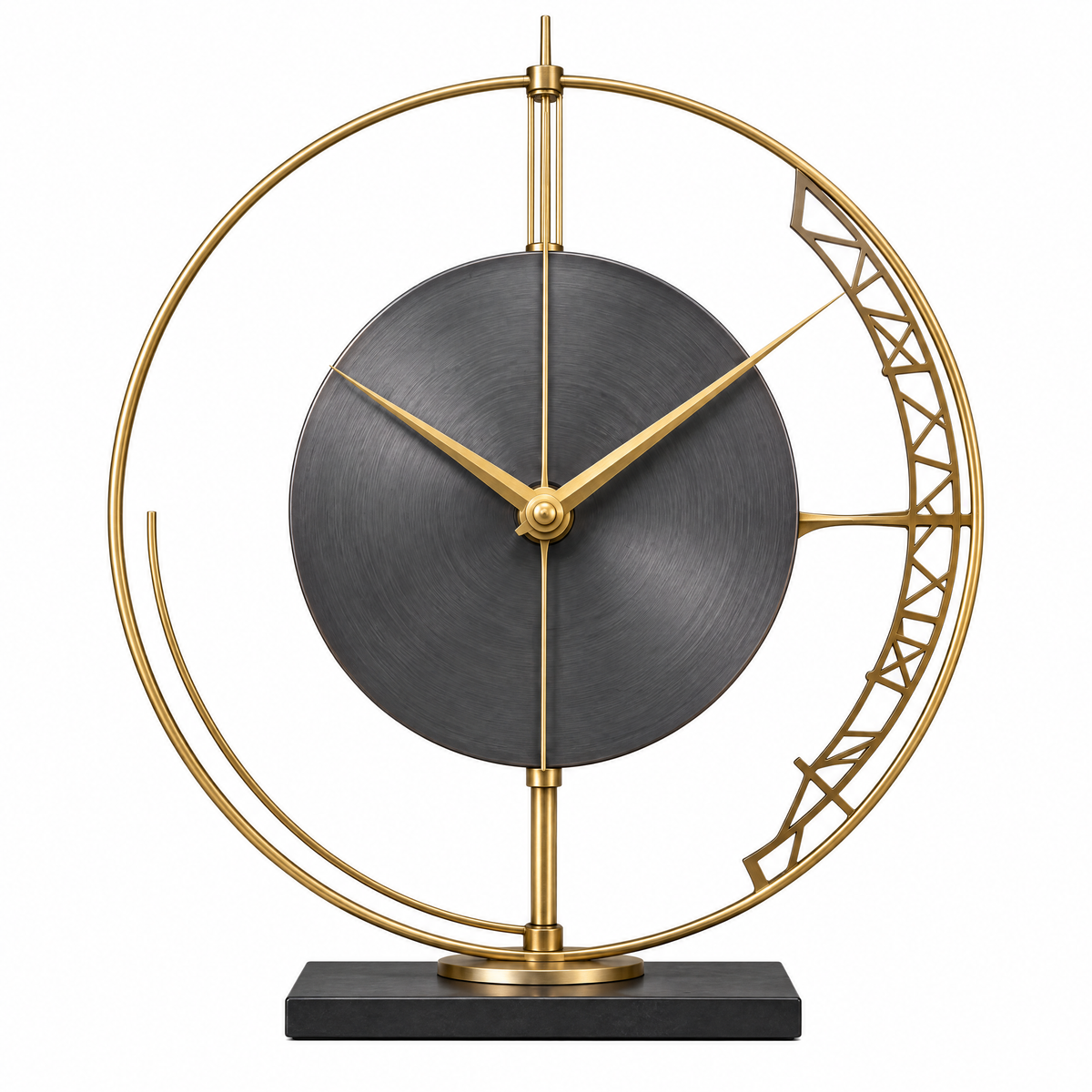 𝑽𝒆𝒙𝒒𝒖𝒓𝒊𝒍™ Gold Orbit Table Clock with Geometric Arc