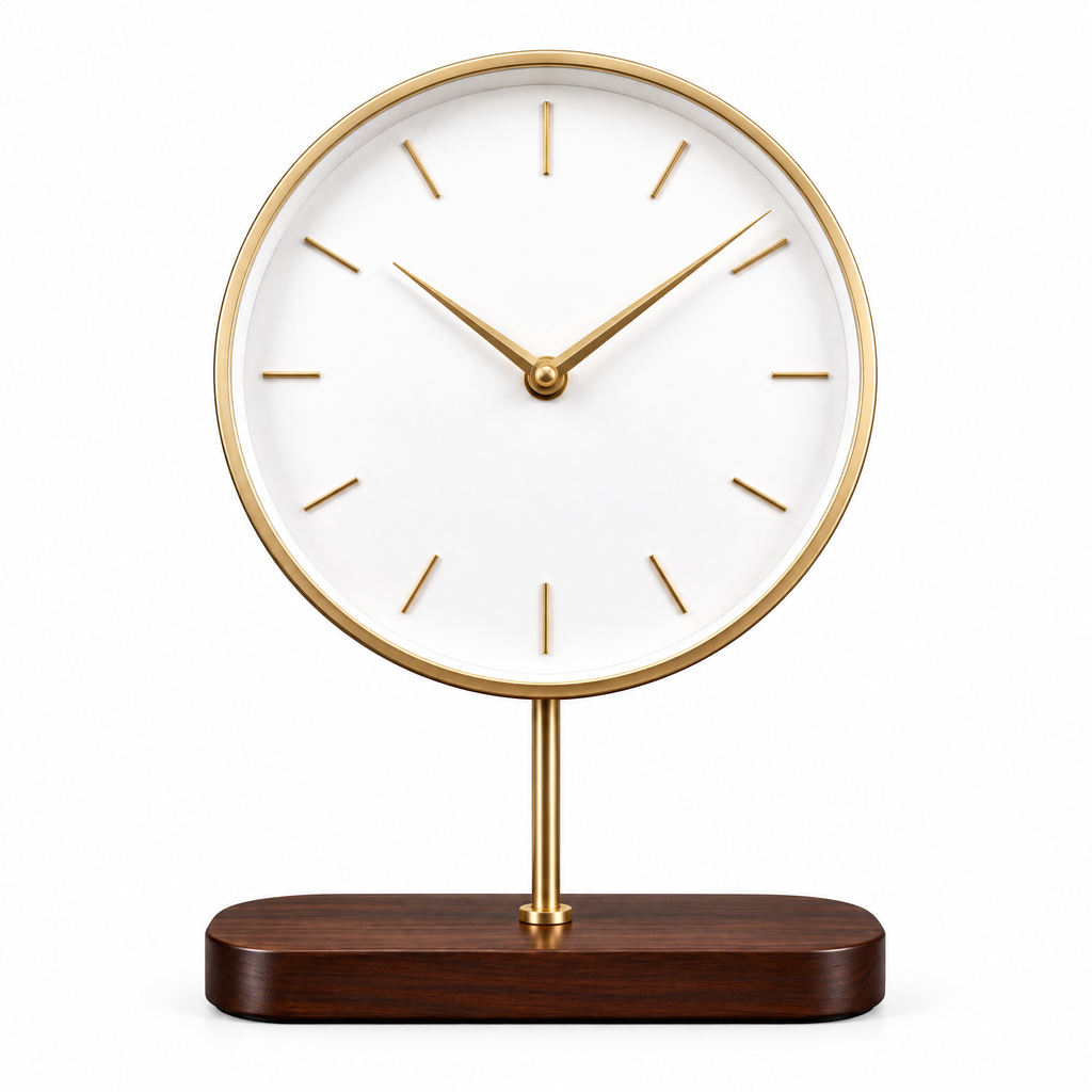 𝑽𝒆𝒙𝒒𝒖𝒓𝒊𝒍™ Gold Pedestal Table Clock with Wood Base