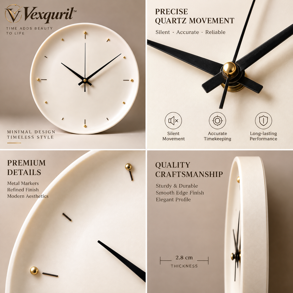 𝑽𝒆𝒙𝒒𝒖𝒓𝒊𝒍™ Ivory Minimalist Wall Clock