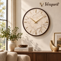 𝑽𝒆𝒙𝒒𝒖𝒓𝒊𝒍™ Cream Marble Wall Clock with Walnut-Tone Rim