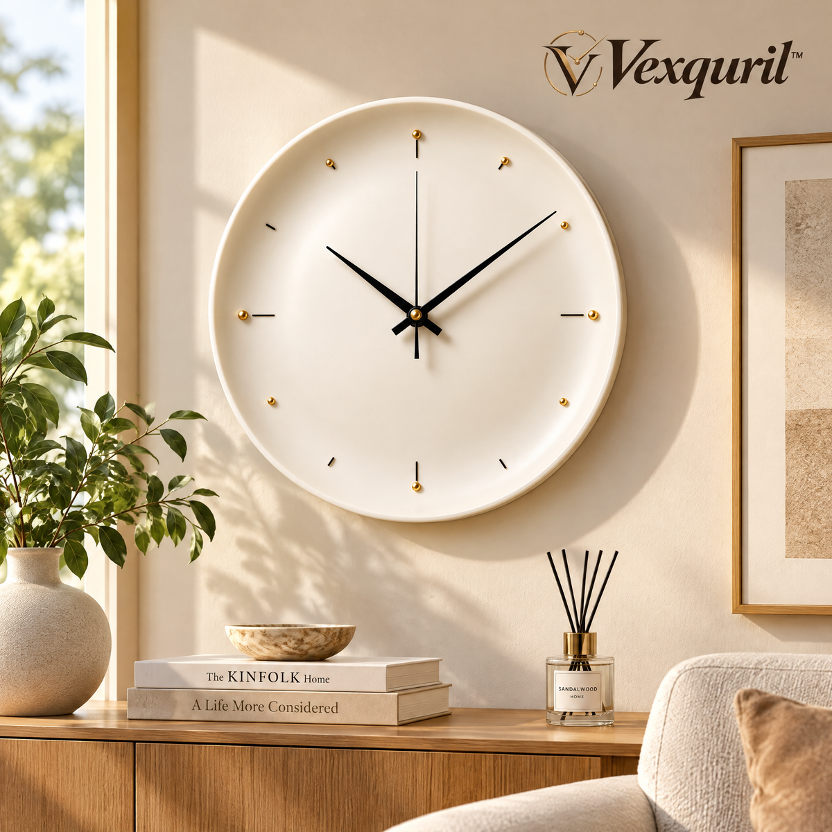 𝑽𝒆𝒙𝒒𝒖𝒓𝒊𝒍™ Ivory Minimalist Wall Clock