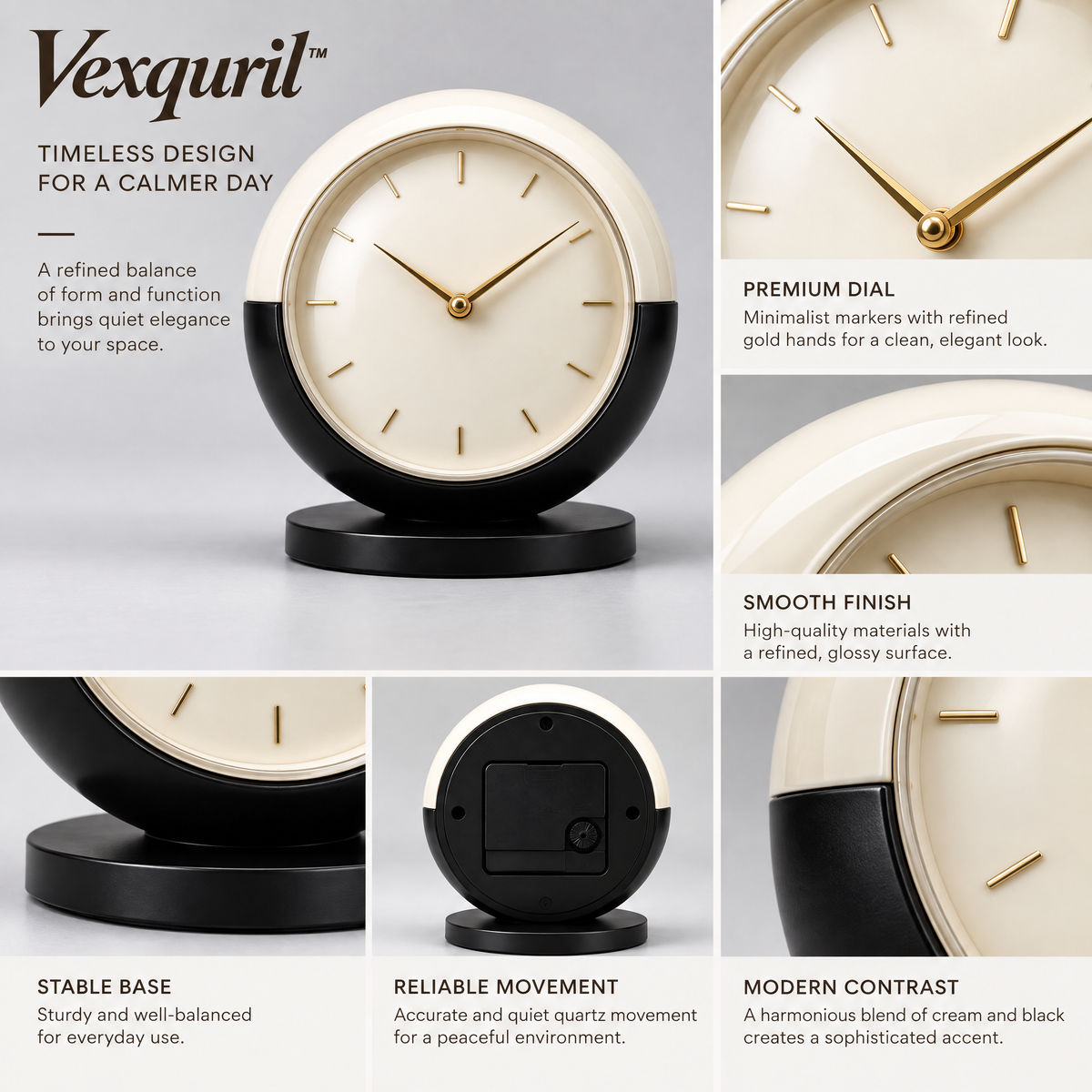 𝑽𝒆𝒙𝒒𝒖𝒓𝒊𝒍™ Two-Tone Round Table Clock