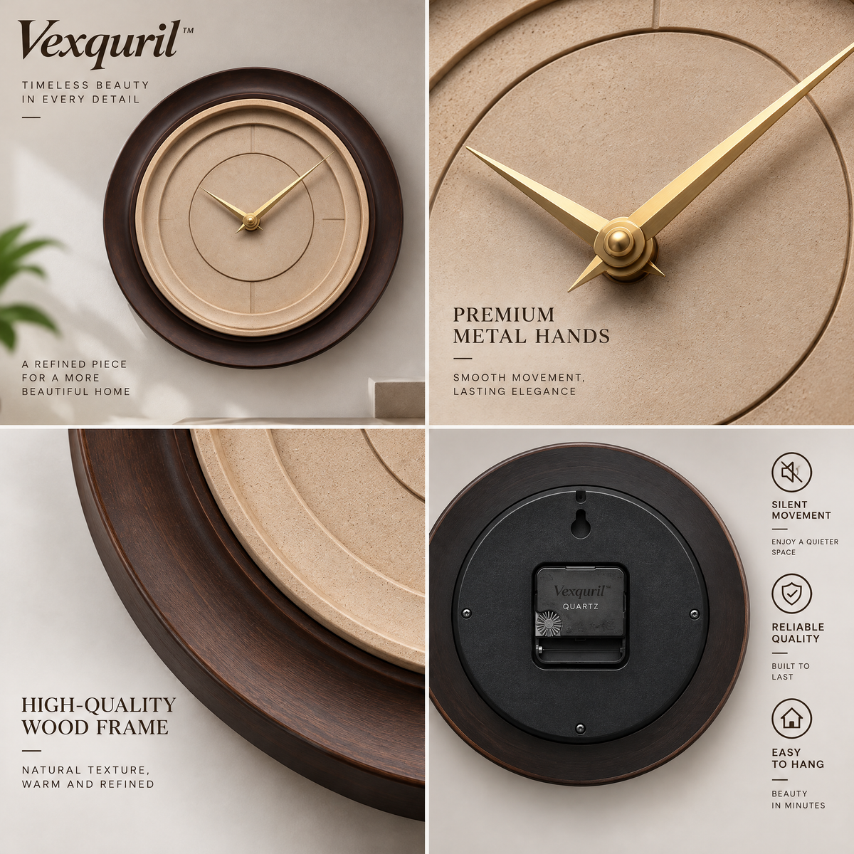 𝑽𝒆𝒙𝒒𝒖𝒓𝒊𝒍™ Walnut-Tone Concentric Wall Clock