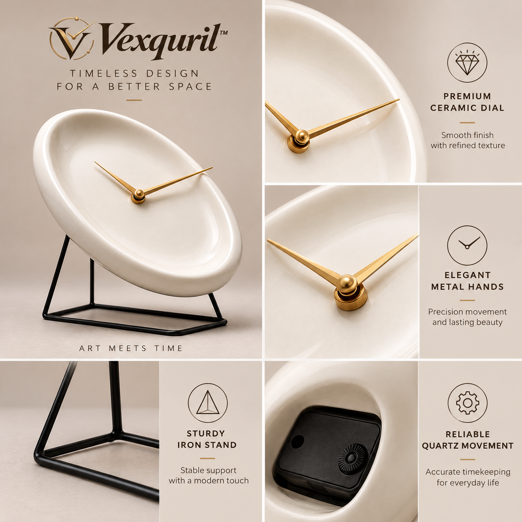 𝑽𝒆𝒙𝒒𝒖𝒓𝒊𝒍™ Organic Oval Ceramic Table Clock
