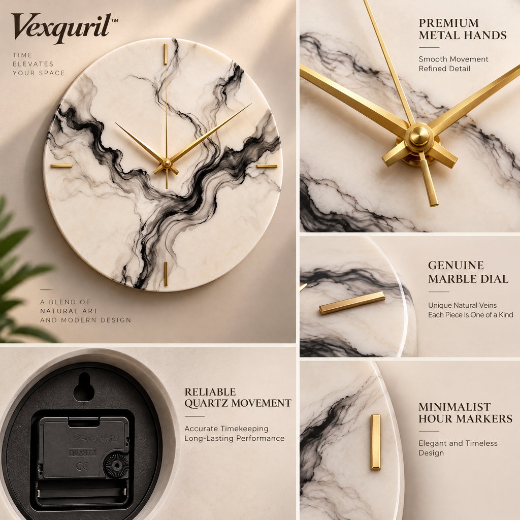 𝑽𝒆𝒙𝒒𝒖𝒓𝒊𝒍™ Black-Veined Marble Wall Clock