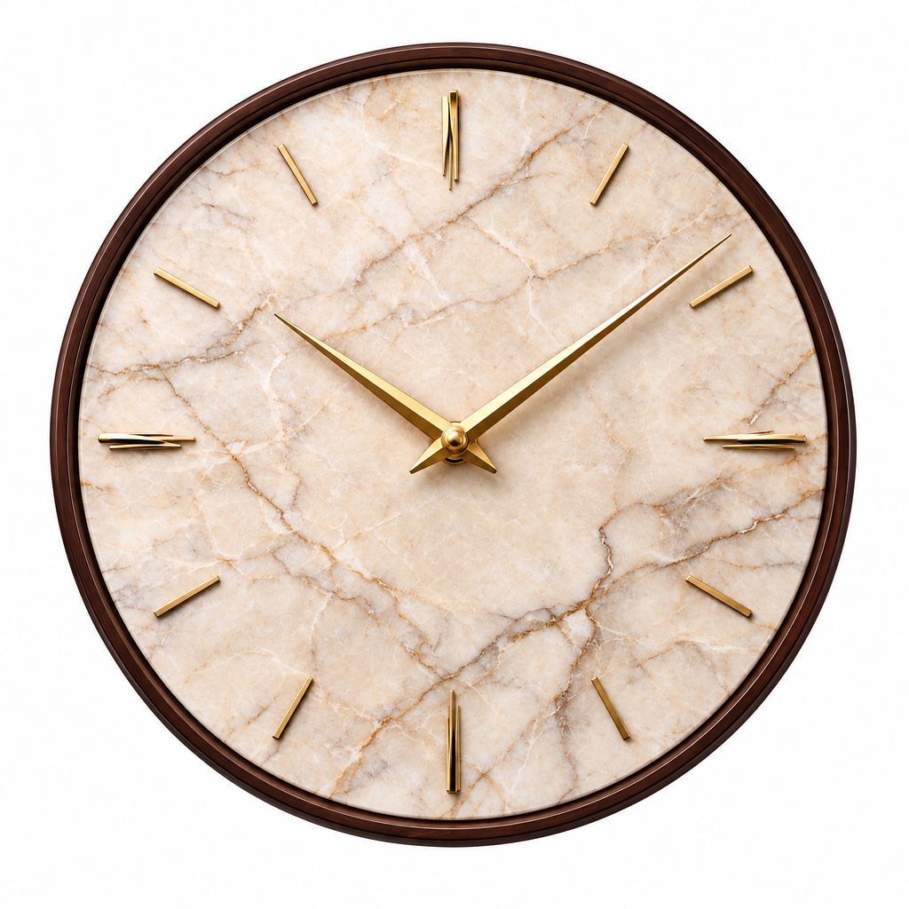 𝑽𝒆𝒙𝒒𝒖𝒓𝒊𝒍™ Cream Marble Wall Clock with Walnut-Tone Rim
