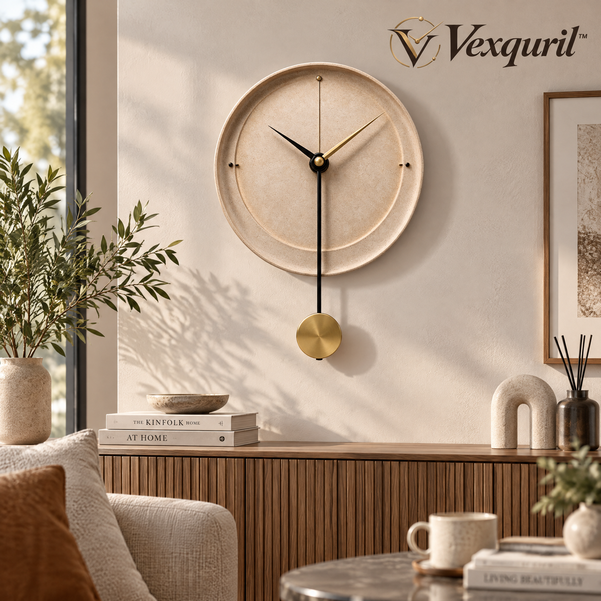 𝑽𝒆𝒙𝒒𝒖𝒓𝒊𝒍™ Sand-Tone Pendulum Wall Clock