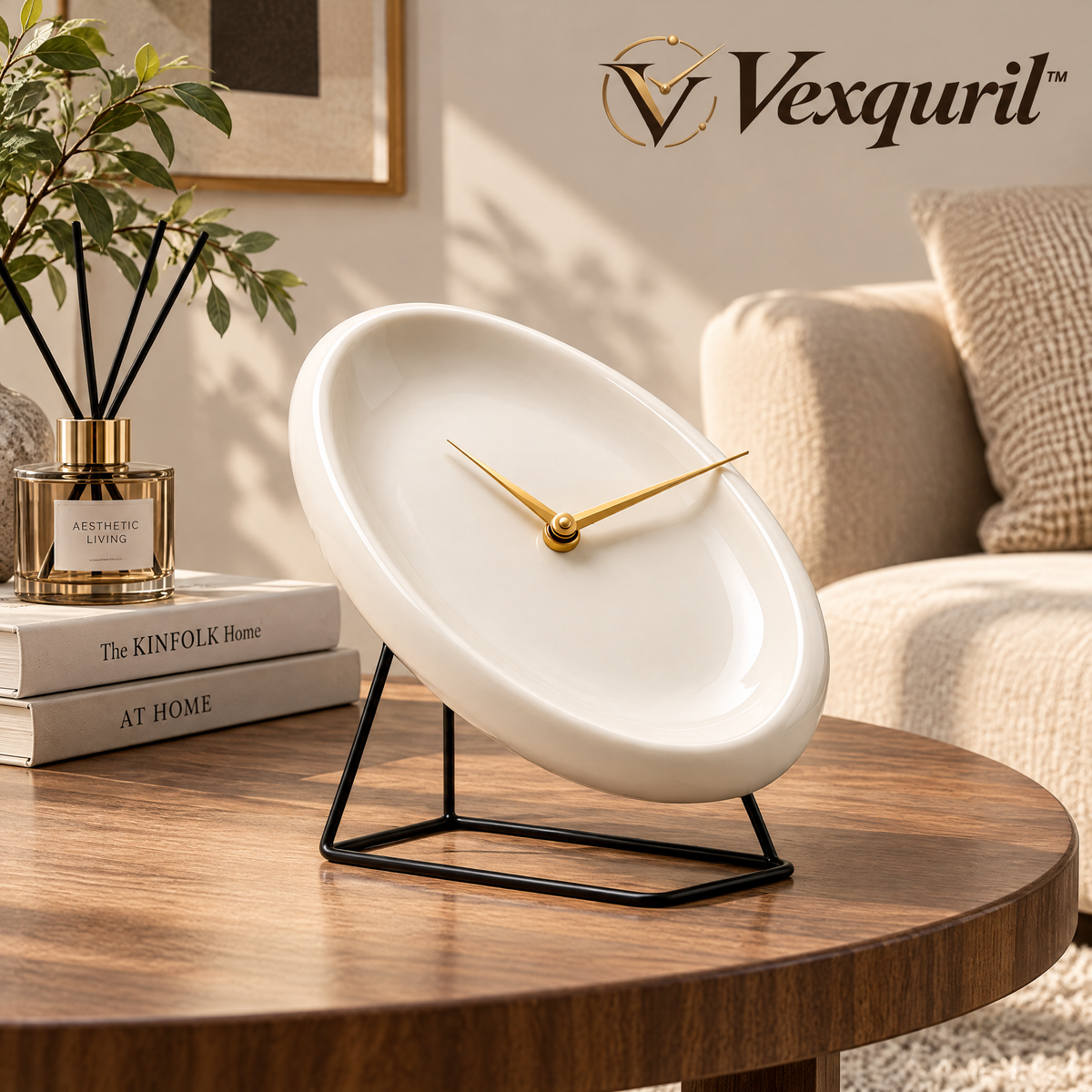 𝑽𝒆𝒙𝒒𝒖𝒓𝒊𝒍™ Organic Oval Ceramic Table Clock