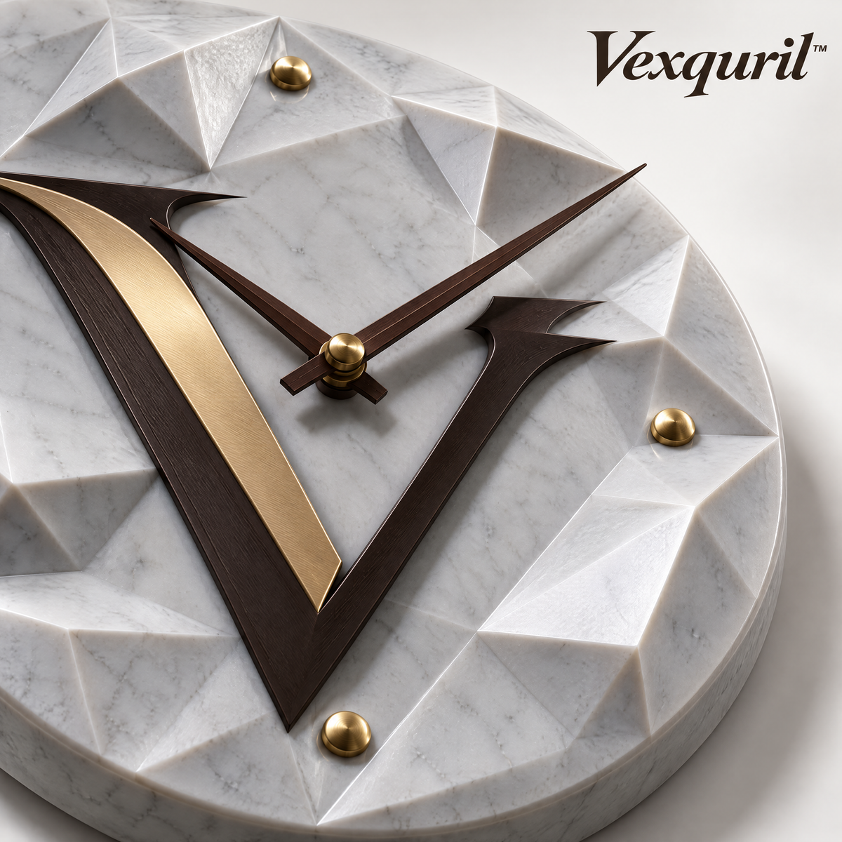 𝑽𝒆𝒙𝒒𝒖𝒓𝒊𝒍™ Faceted Wall Clock with Black and Gold V Accent